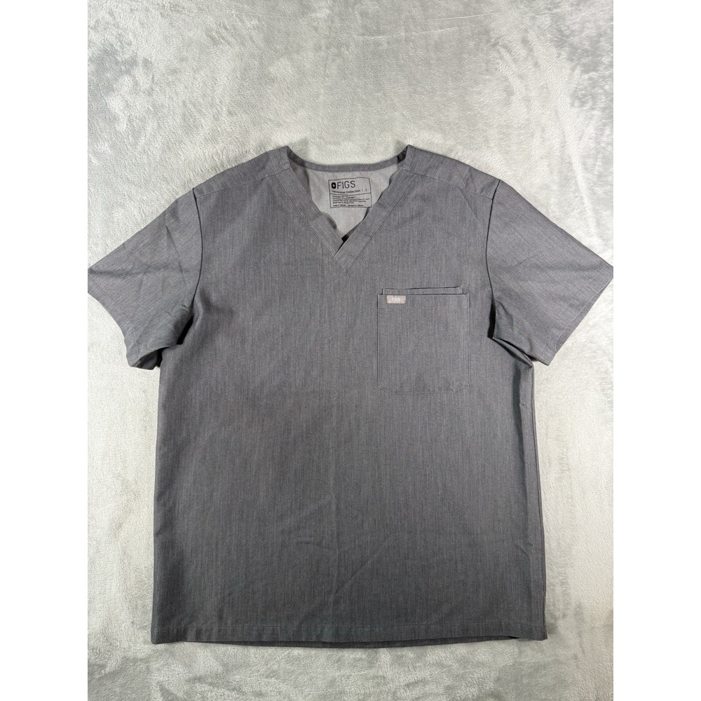 Figs Scrub Top Men's Large Grey Leon Three Pocket‎ Short Sleeve Healthcare